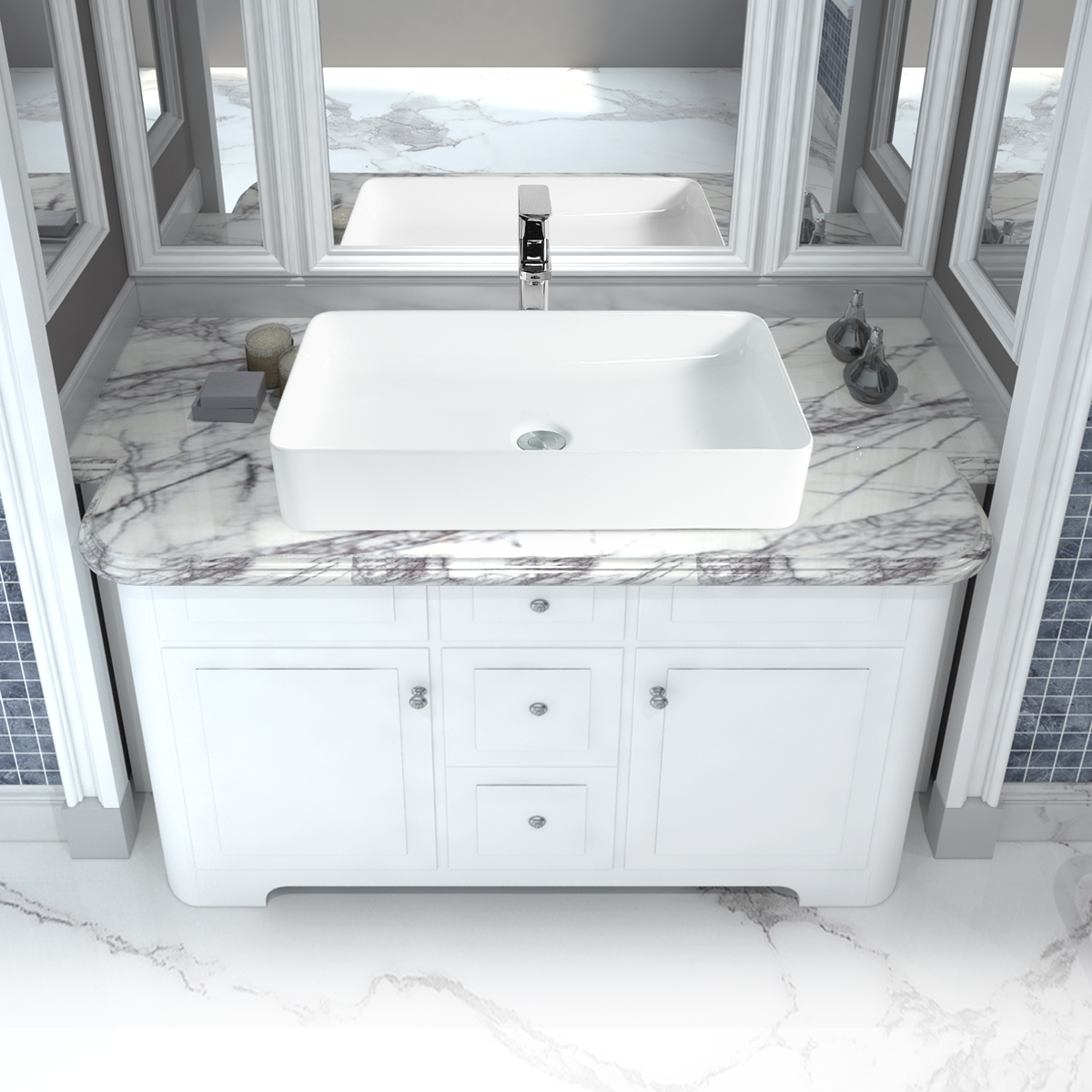 BVS2414A-OL 24" x 14" White Rectangular Ceramic Countertop Bathroom Vanity Vessel Sink