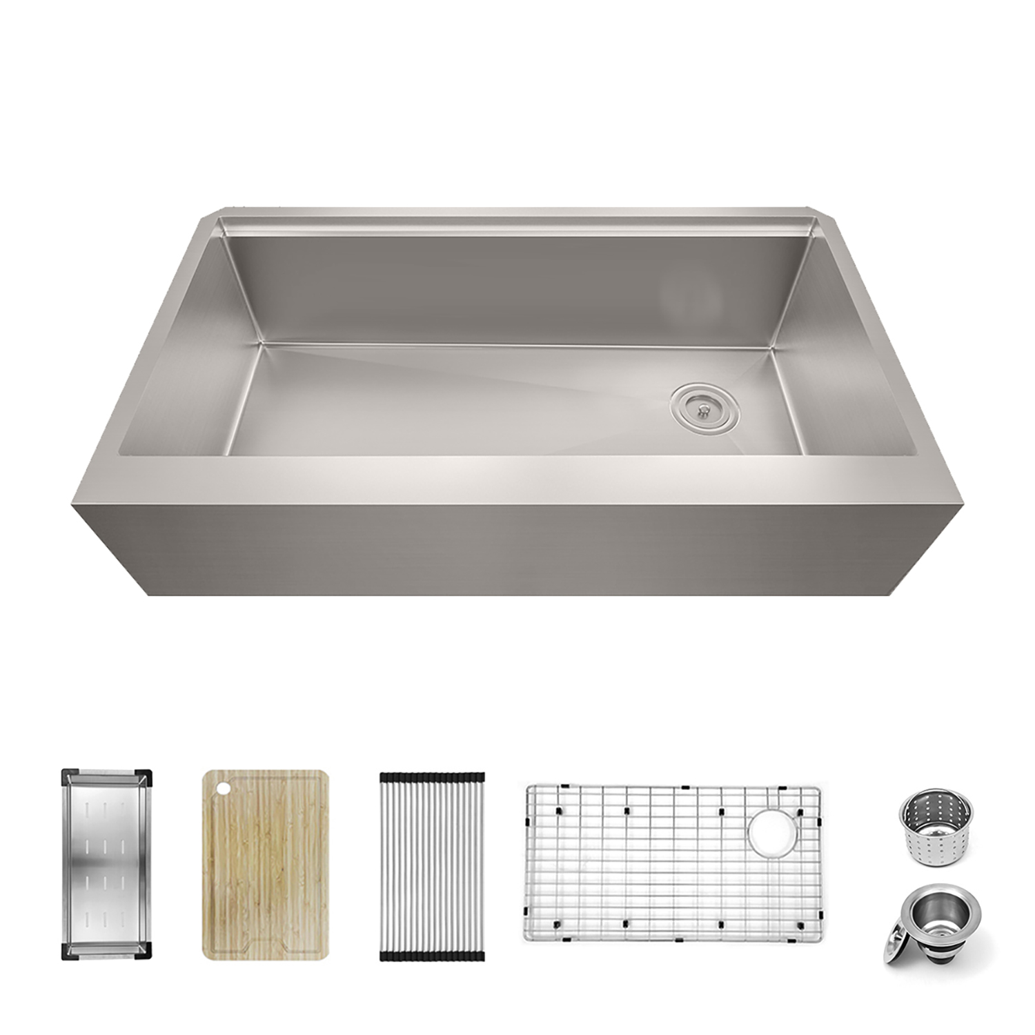 Duko KSS0005S-OL 33" 16 Gauge Single Bowl 304 Stainless Steel Workstation Farmhouse Apron Kitchen Sink With Accessories