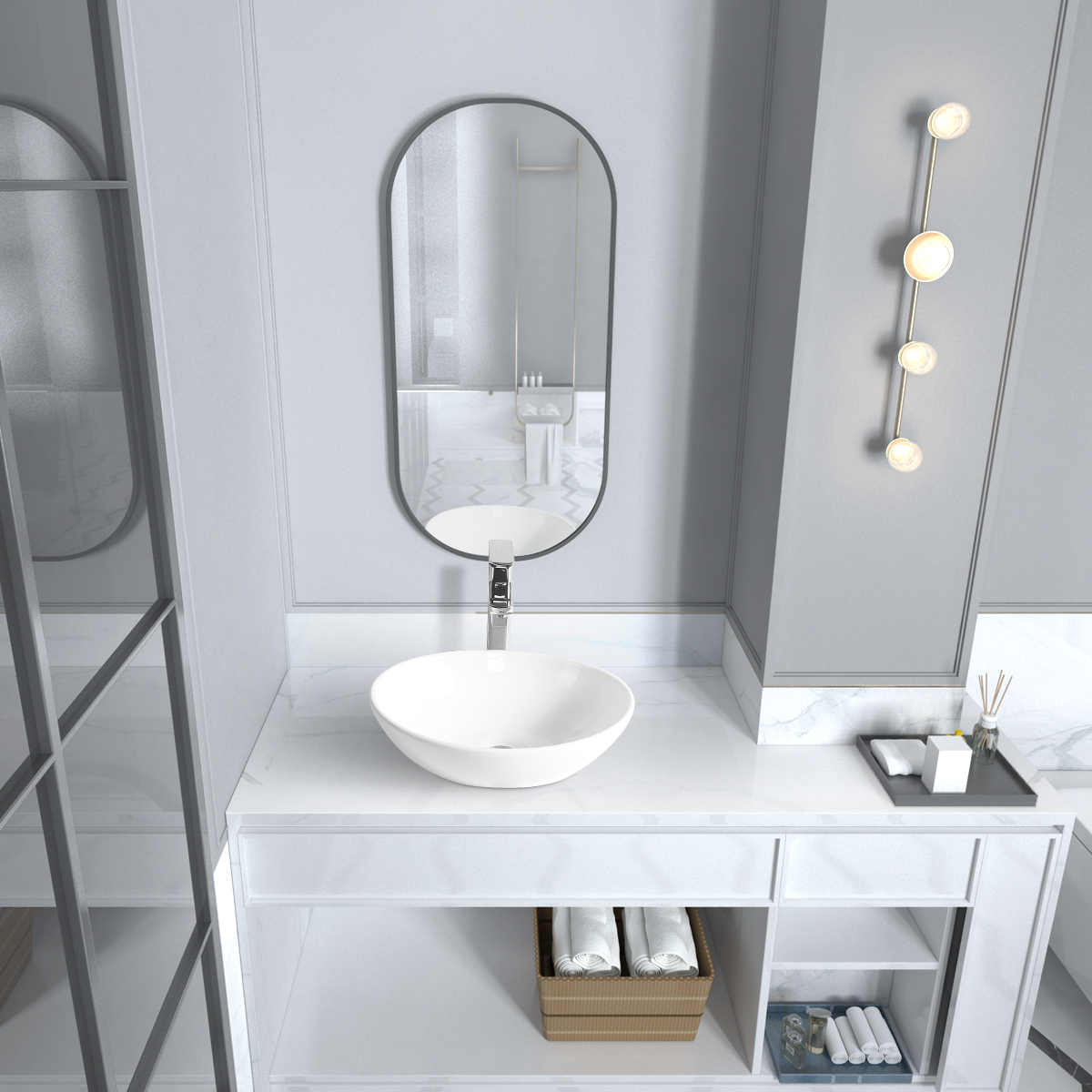 BVS1613A-OL 16" x 13" White Oval Ceramic Countertop Bathroom Vanity Vessel Sink