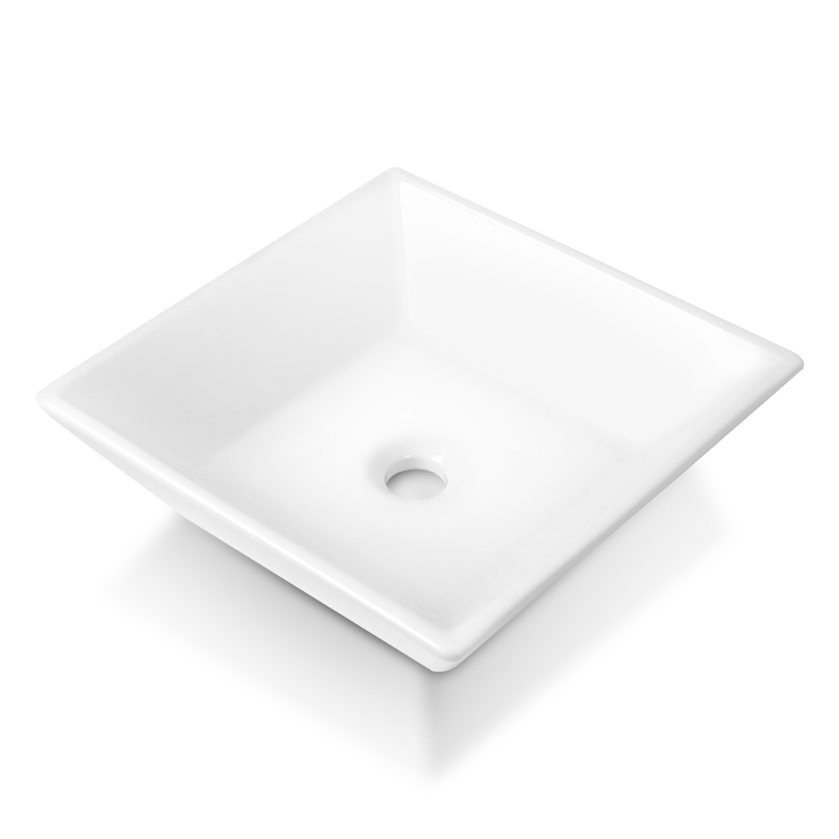 BVS1616A-OL 16" x 16" White Square Ceramic Countertop Bathroom Vanity Vessel Sink