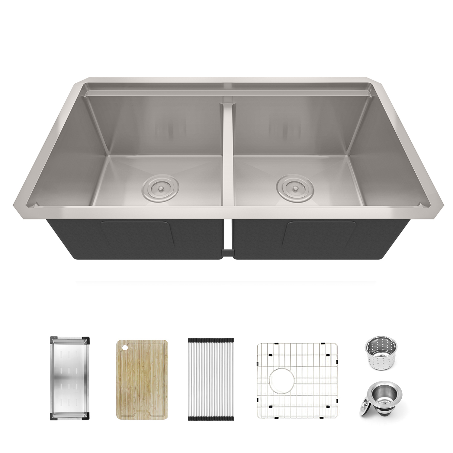 KSS0003D-OL 33" 16 Gauge Undermount Double Bowl 304 Stainless Steel Workstation Kitchen Sink With Accessories