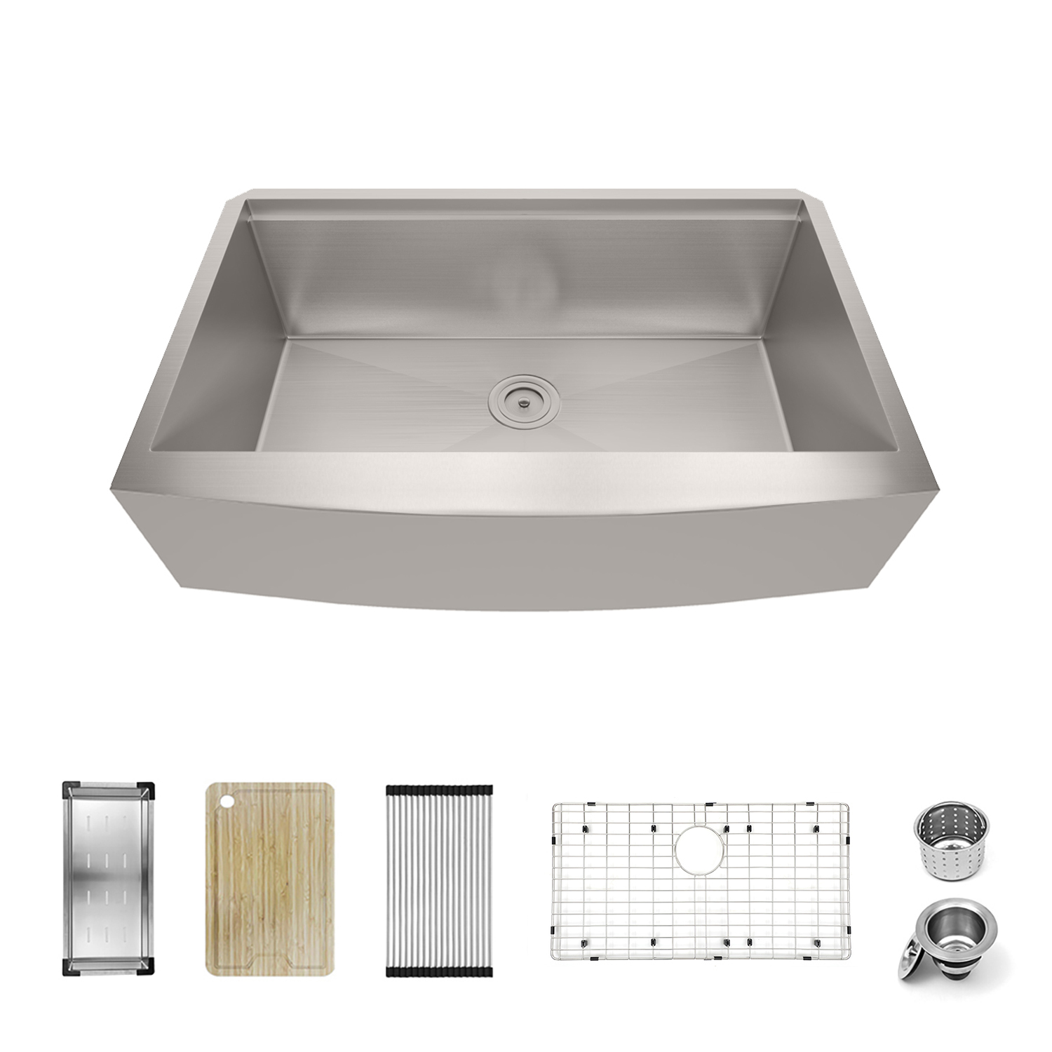 KSS0004S-OL 33" 16 Gauge Single Bowl 304 Stainless Steel Workstation Farmhouse Apron Kitchen Sink With Accessories