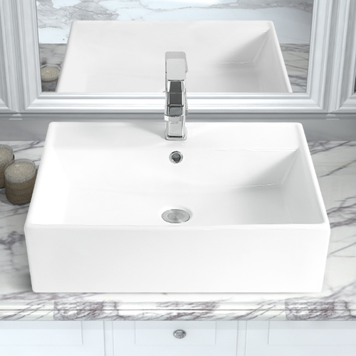 BVS2417A-OL 24" x 17" White Rectangular Ceramic Countertop Bathroom Vanity Vessel Sink