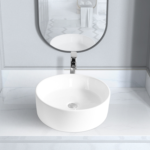 BVS1818A-OL 18" x 18" White Oval Ceramic Countertop Bathroom Vanity Vessel Sink