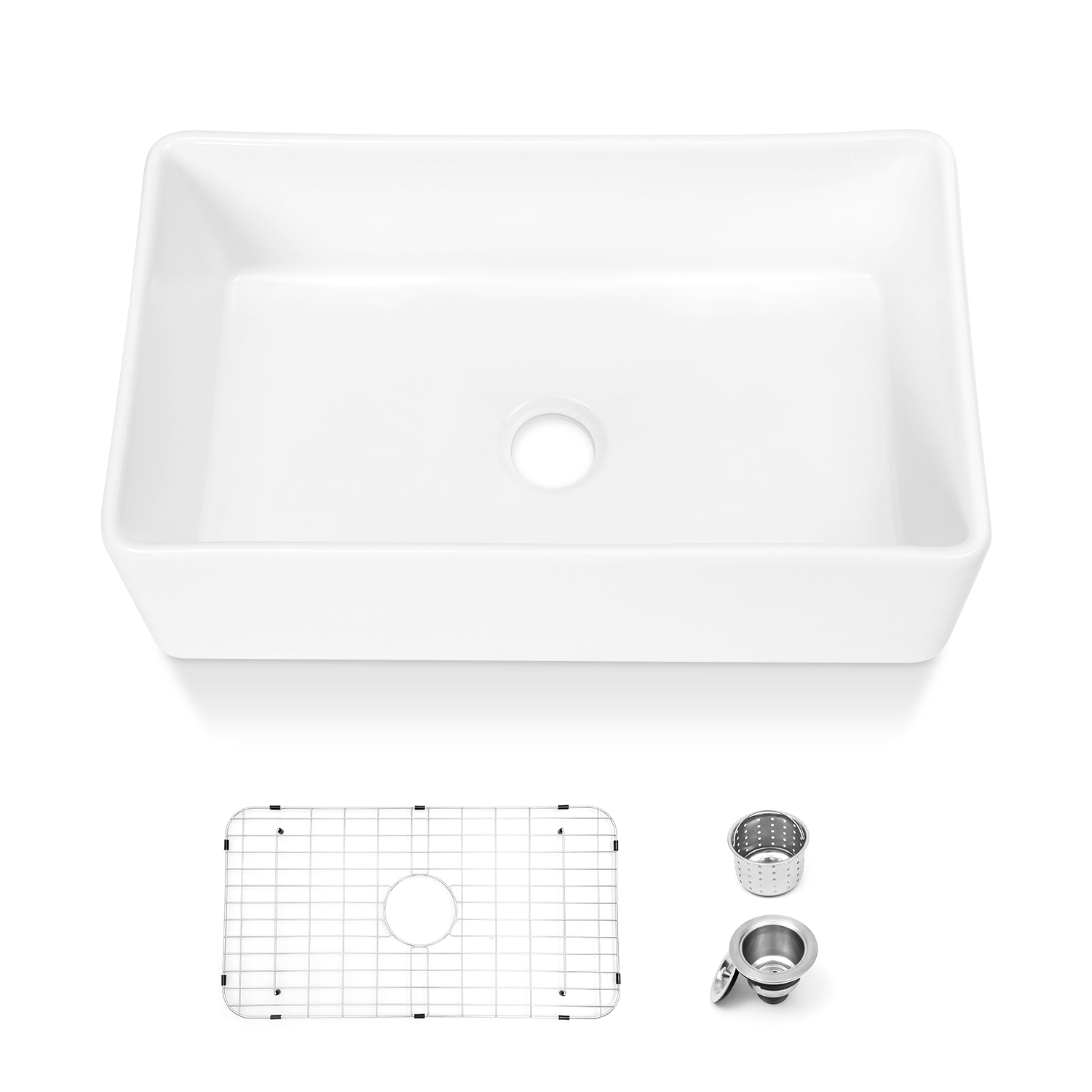 Duko C2933S 33" x 19" White Square Ceramic Single Undermount Bathroom Vanity Vessel Sink