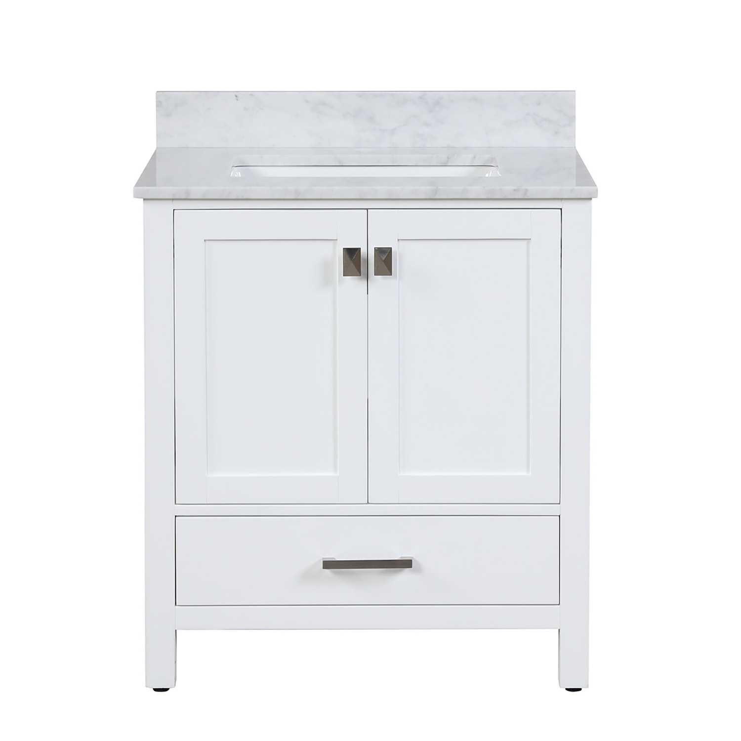 Duko VV130 Rectangular Sink White Bathroom Vanity Cabinet with Carrara White Marble Countertop 