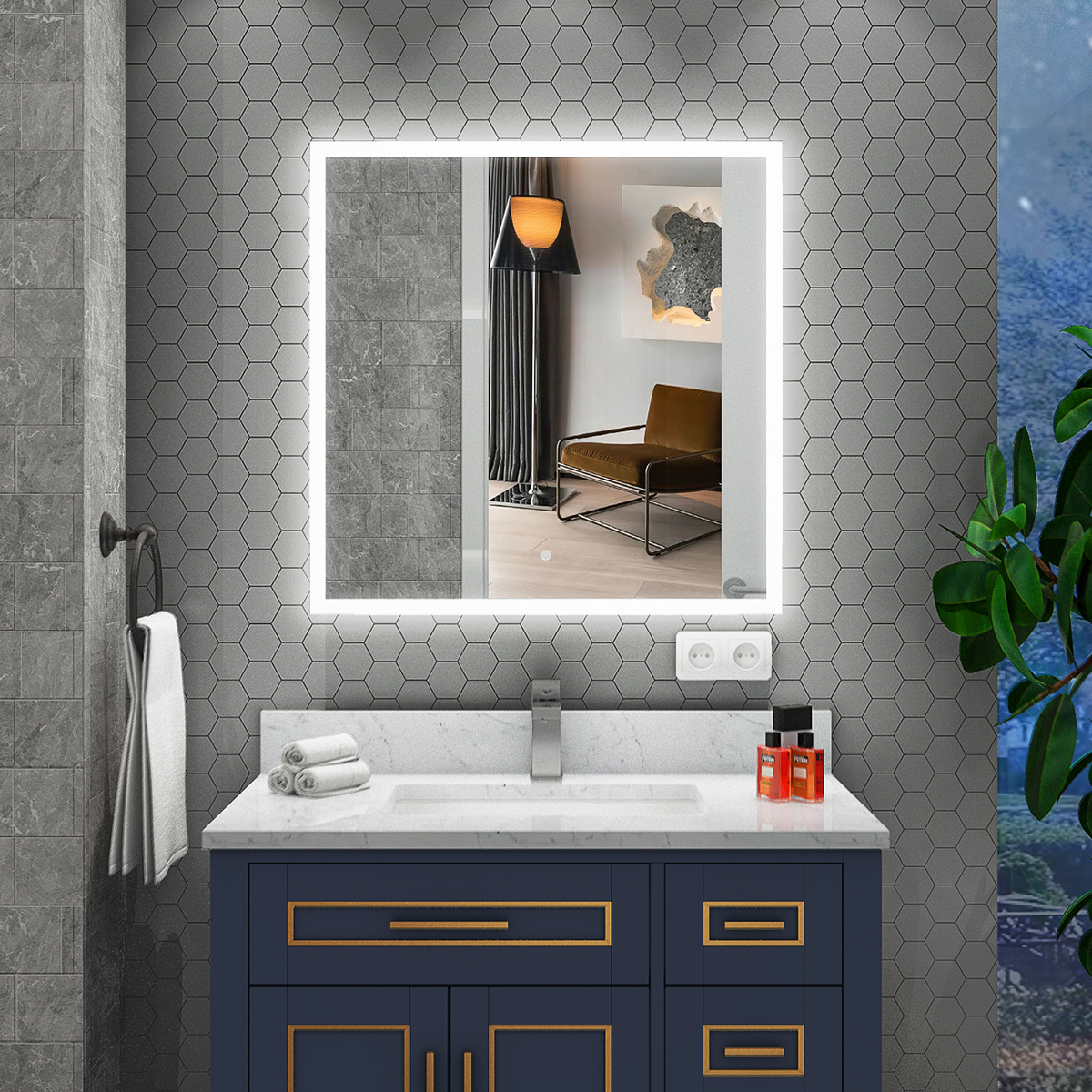 Duko MA033030T Wall Mounted Makeup LED Bathroom Vanity Mirror with Anti 