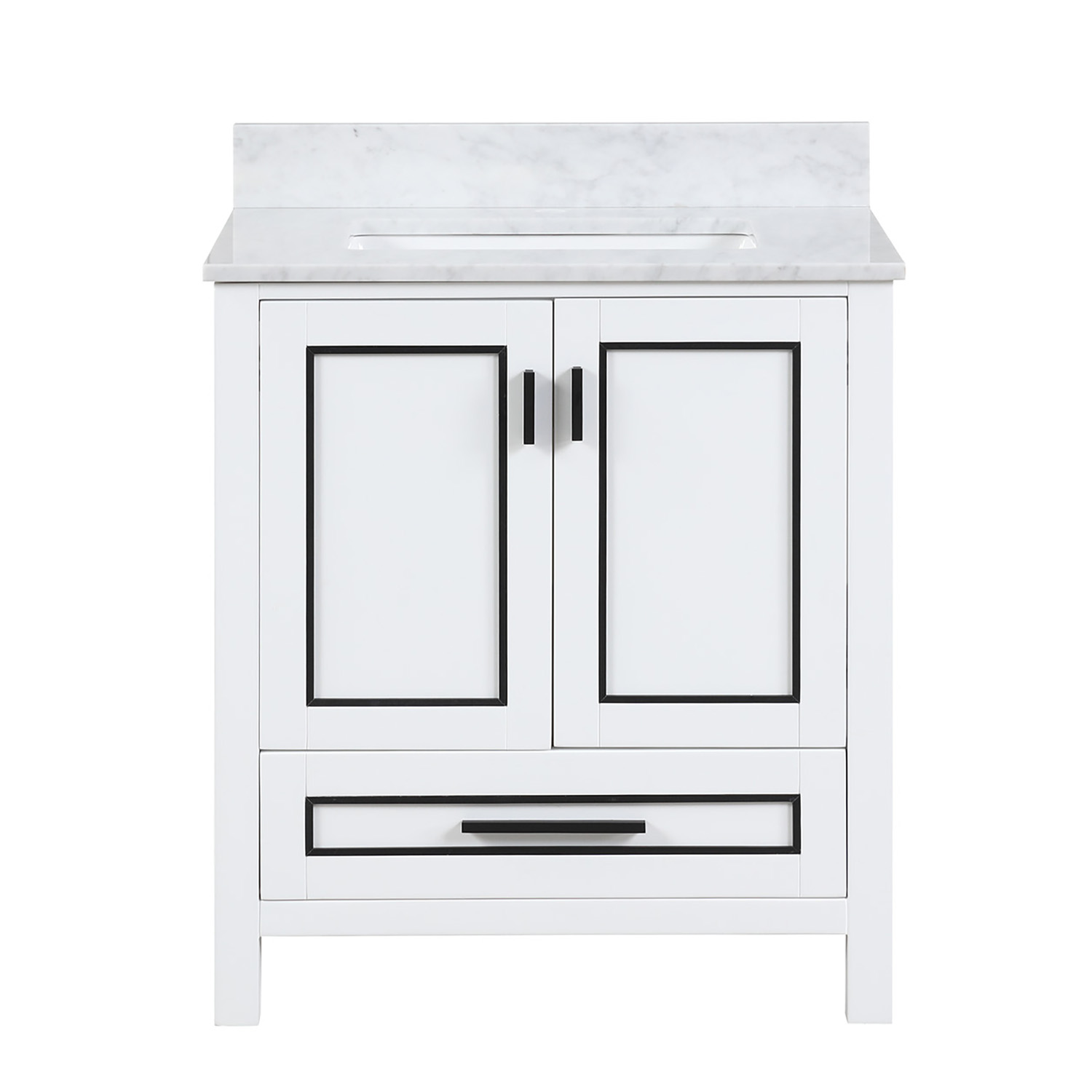 Duko VV230 Rectangular Sink White Bathroom Vanity Cabinet with Carrara White Marble Countertop