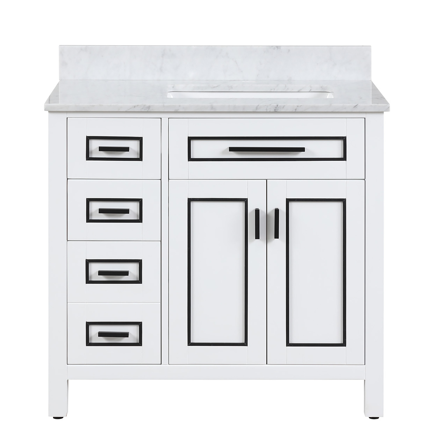 Duko VV236 Rectangular Sink Bathroom Vanity Cabinet with Carrara White Marble Countertop 