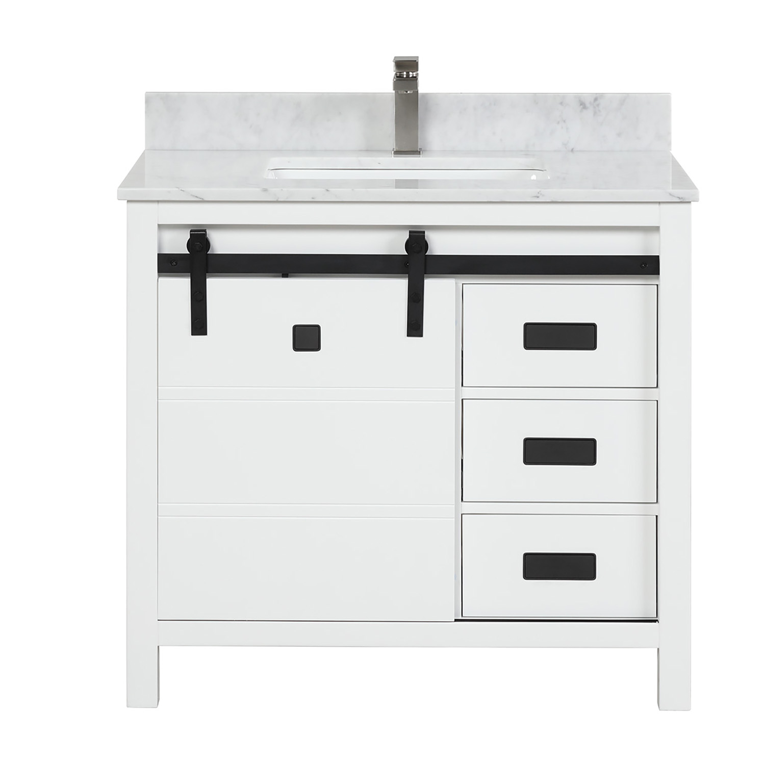 Duko VV336 Rectangular Sink White Bathroom Vanity Cabinet with Carrara White Marble Countertop