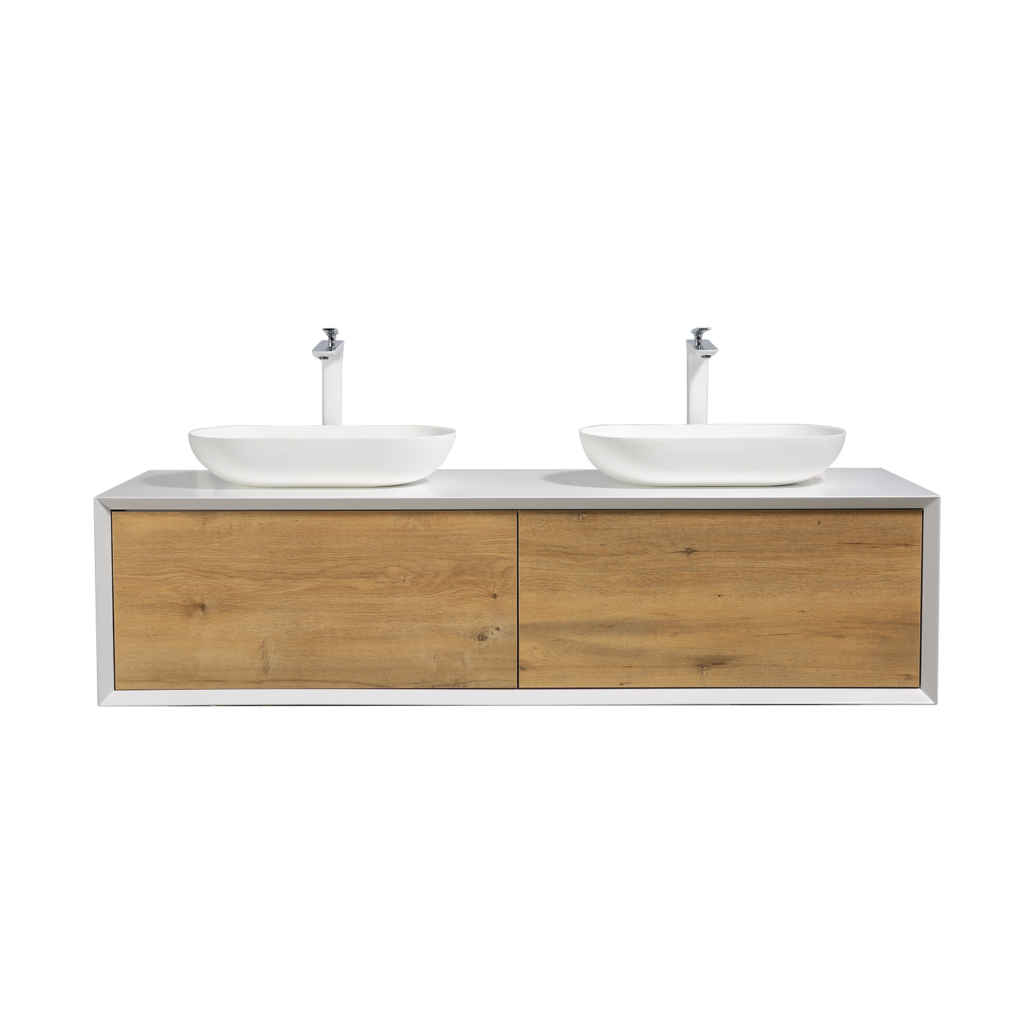 Duko Fiona 72D-OAK Wall Mounted Bathroom Vanity with Sink Combo Modern Single Bathroom Vanity Set with Top Basin & Storage Cabinet Brown Wood Hanging Bath Cabinet Sink