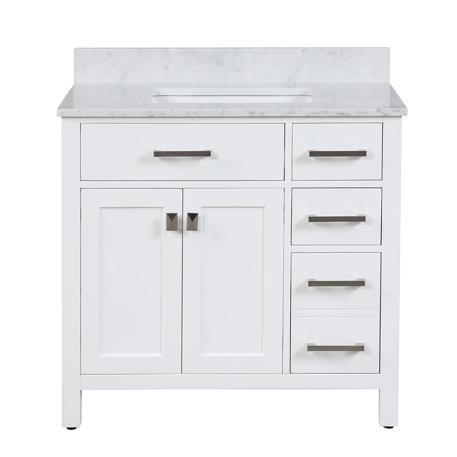 Duko VV136 Rectangular Sink Grey Bathroom Vanity Cabinet with Carrara White Marble Countertop 