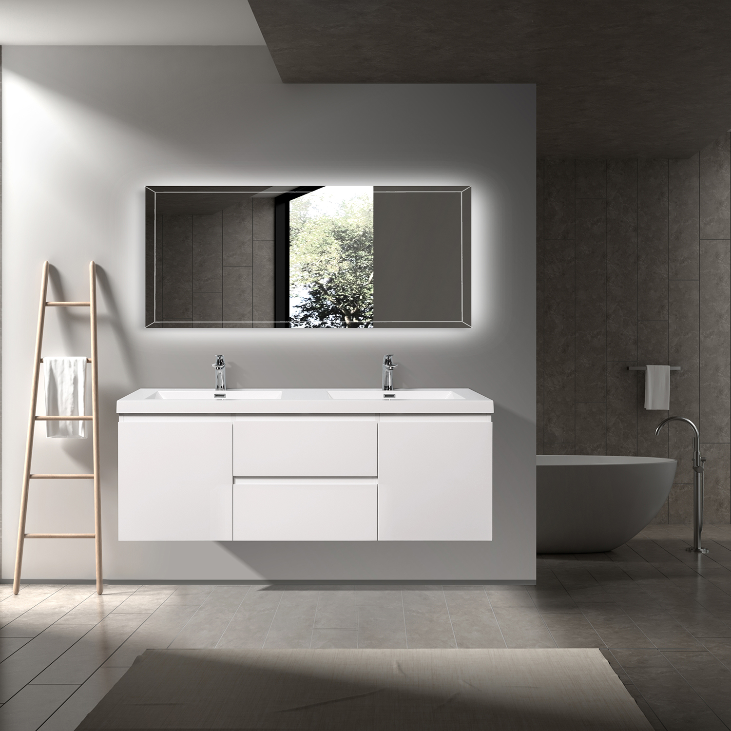 Duko Angela 60D-2 Rectangular Sink Bathroom Vanity Cabinet 
