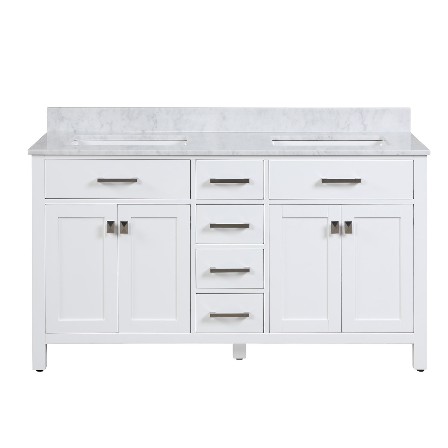 Duko VV160 Rectangular Sink White Bathroom Vanity Cabinet with Carrara White Marble Countertop 