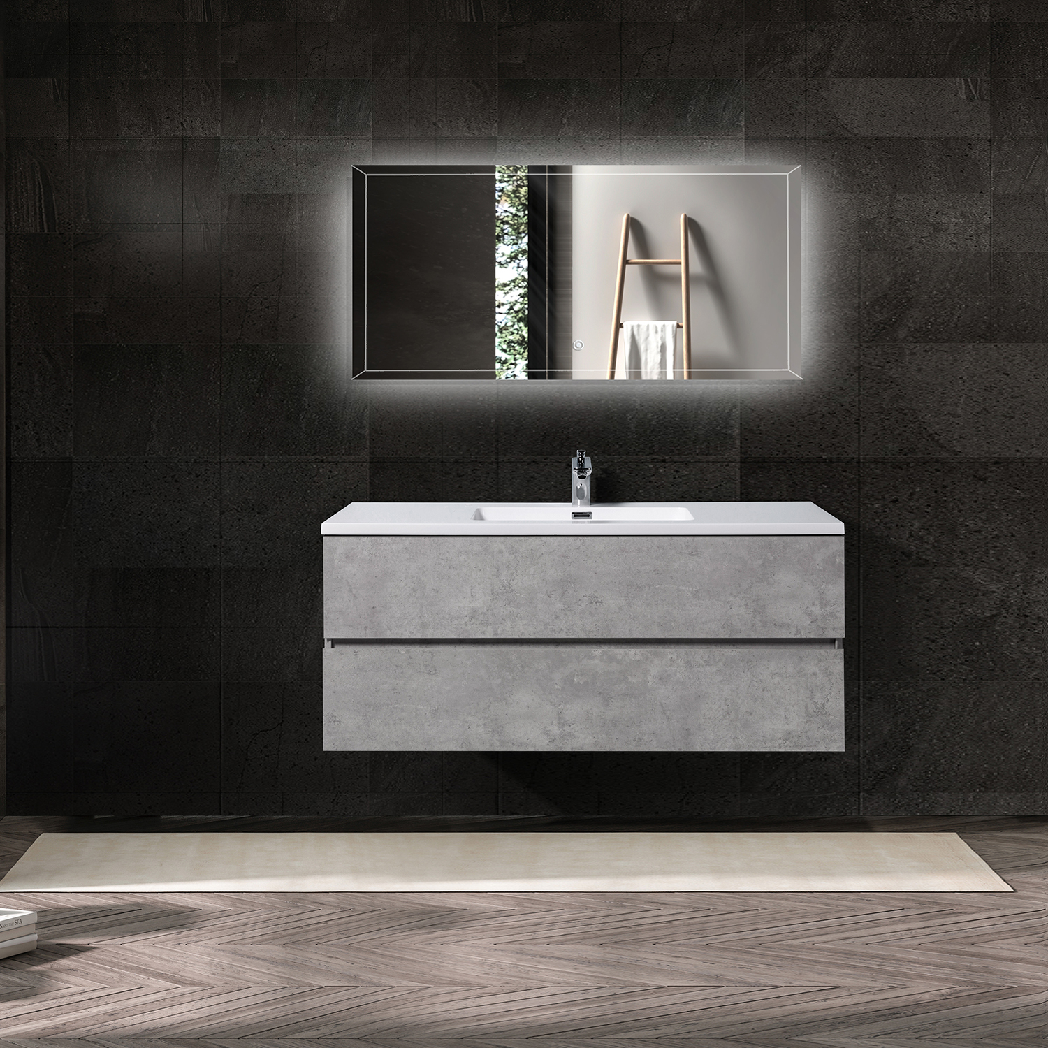 Duko EDI 48 Rectangular Sink Bathroom Grey Vanity Cabinet 