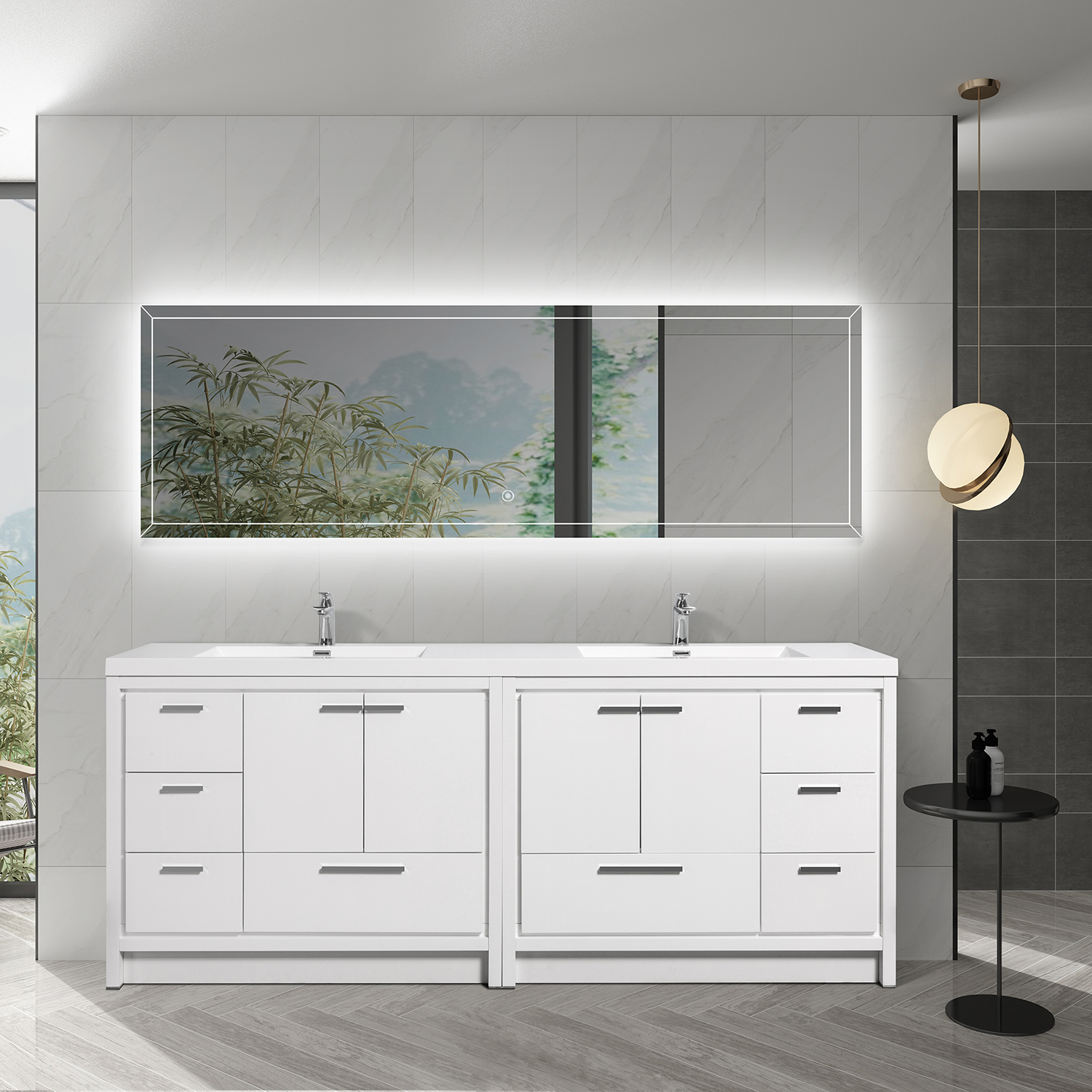 Duko Allier 84D Rectangular Sink Grey Bathroom Vanity Cabinet 