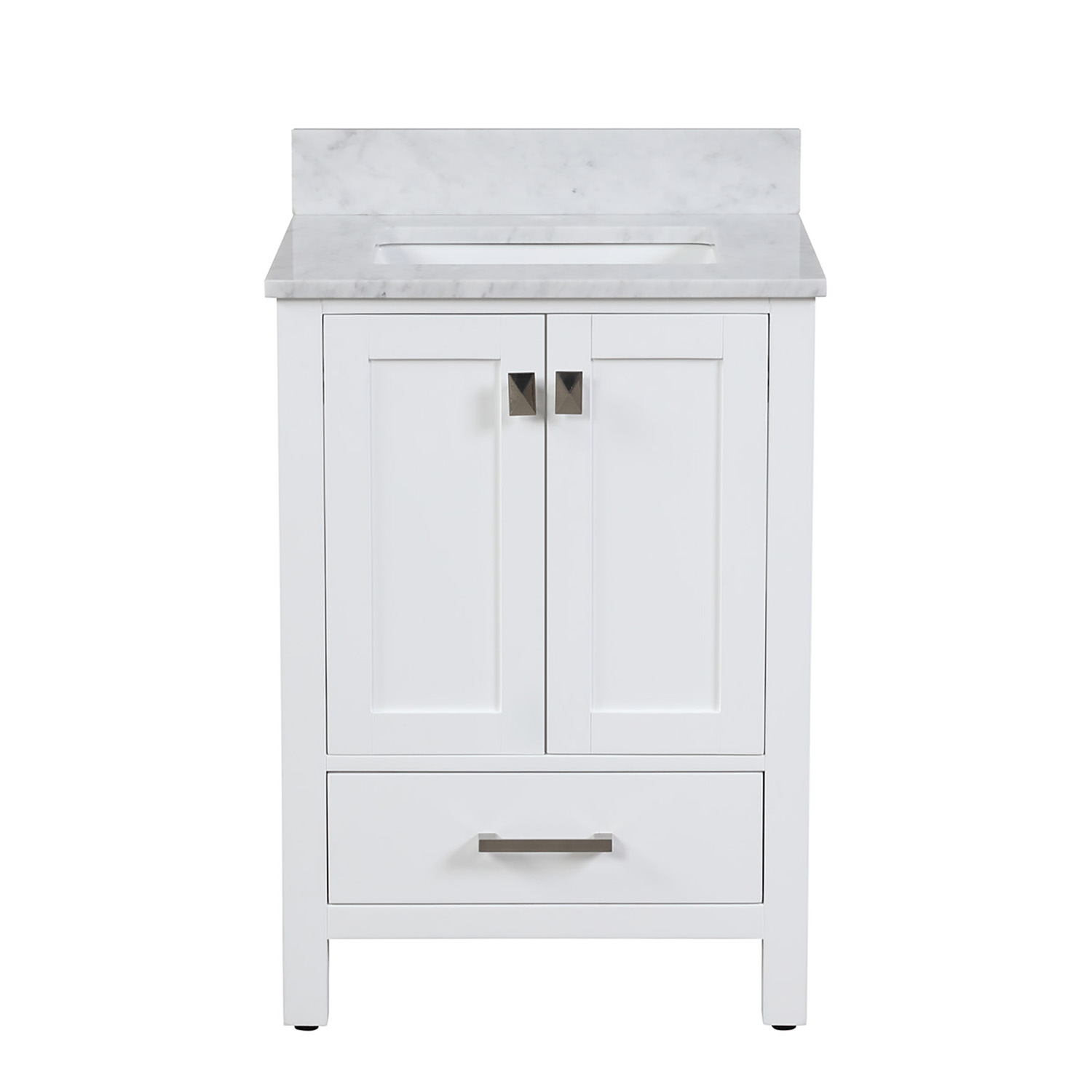Duko VV124 Rectangular Sink White Bathroom Vanity Cabinet with Carrara White Marble Countertop 