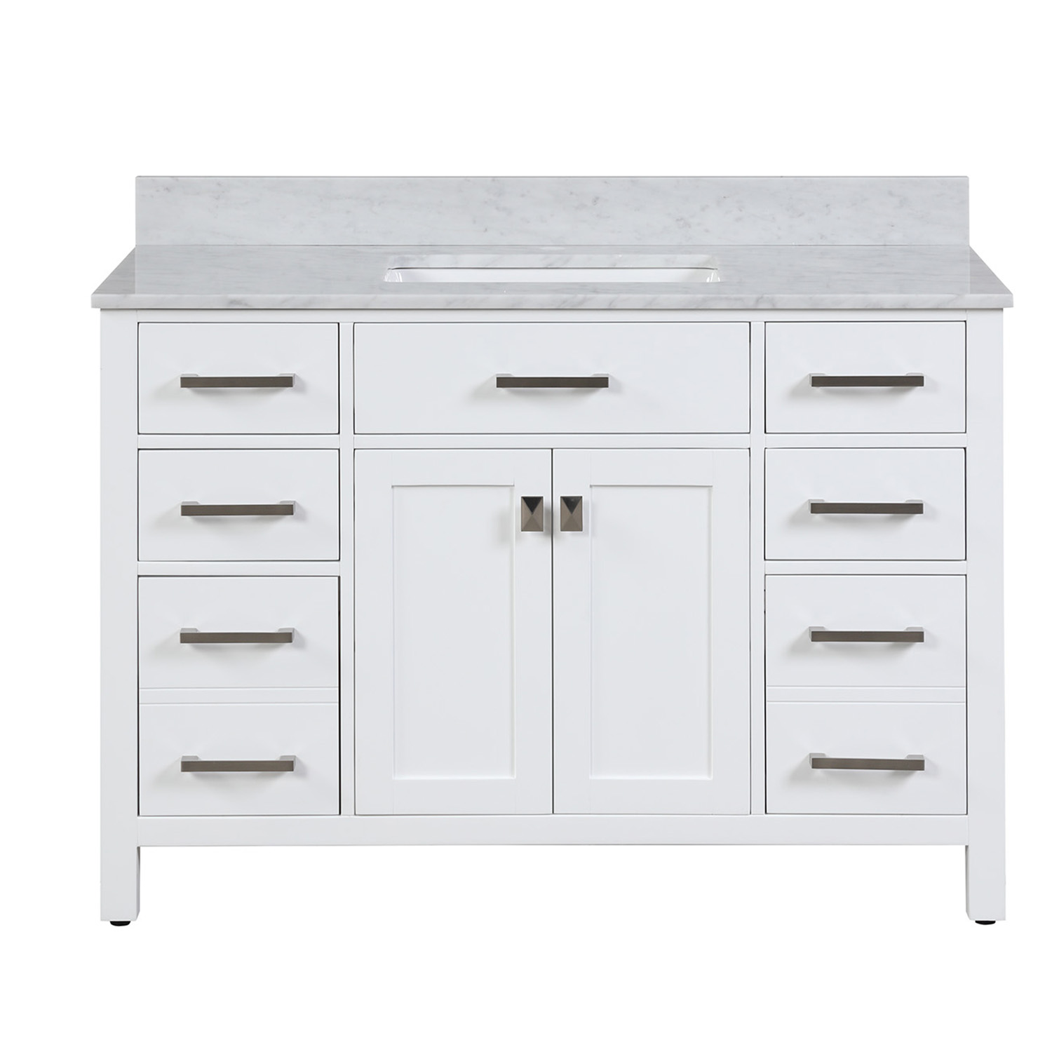 Duko VV148 Rectangular Sink White Bathroom Vanity Cabinet with Carrara White Marble Countertop 