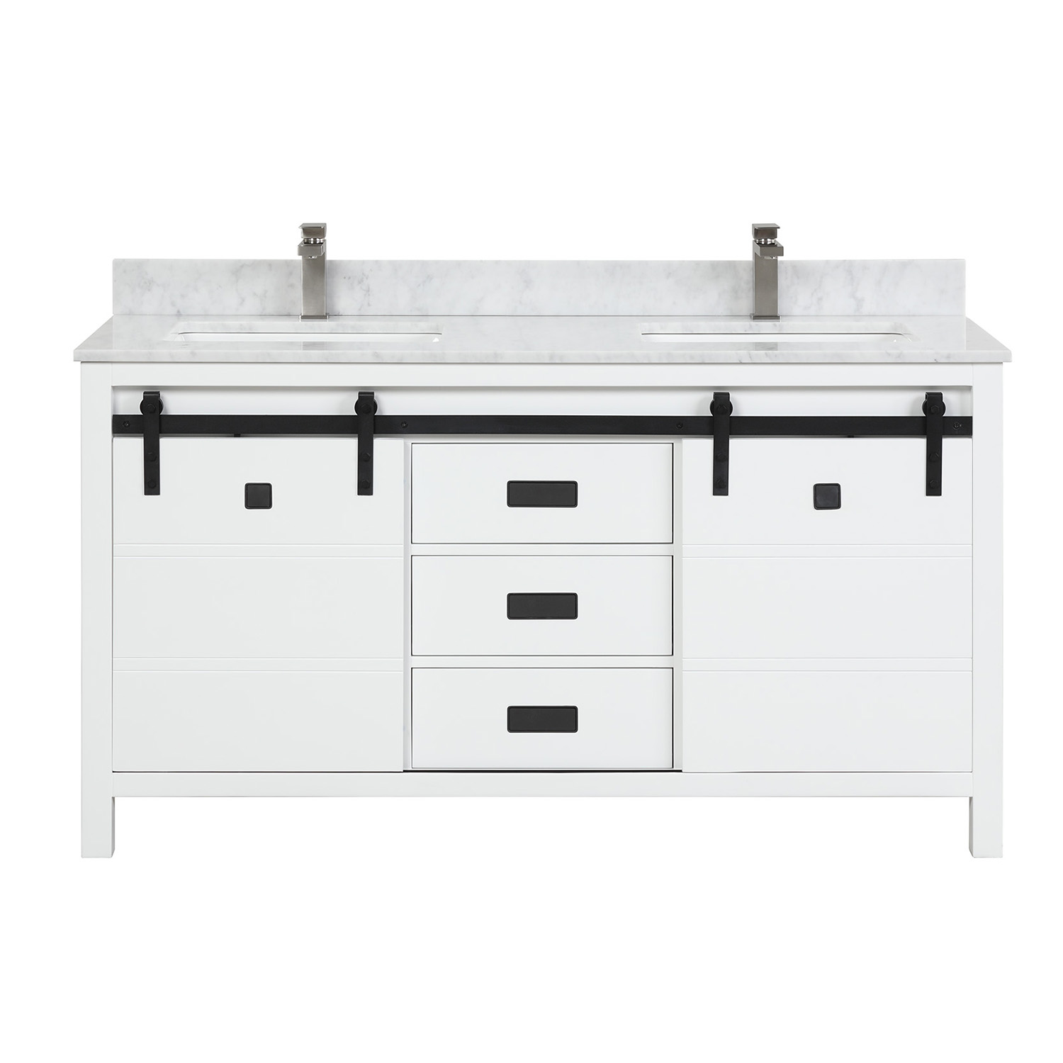 Duko VV360 Rectangular Sink Grey Bathroom Vanity Cabinet with Carrara White Marble Countertop