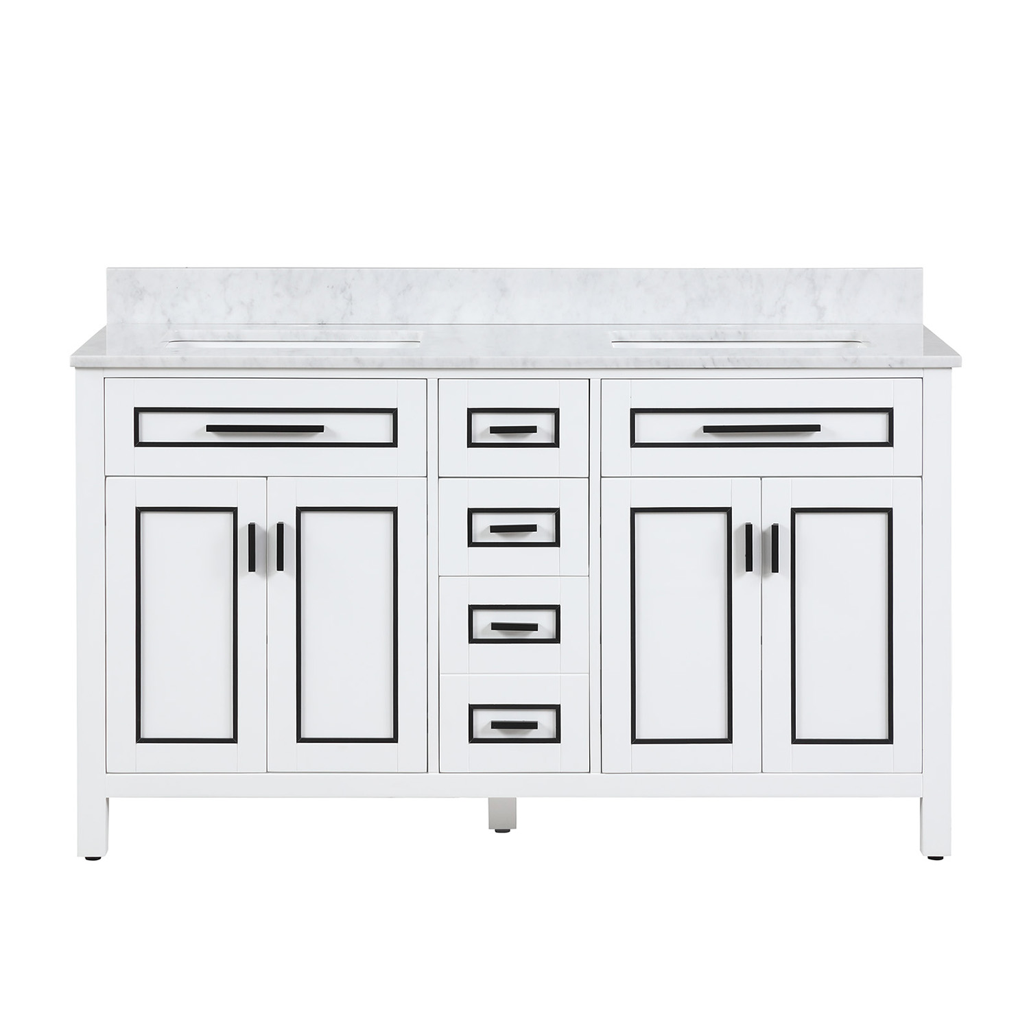 Duko VV260 Rectangular Sink Bathroom Vanity Cabinet with Carrara White Marble Countertop 