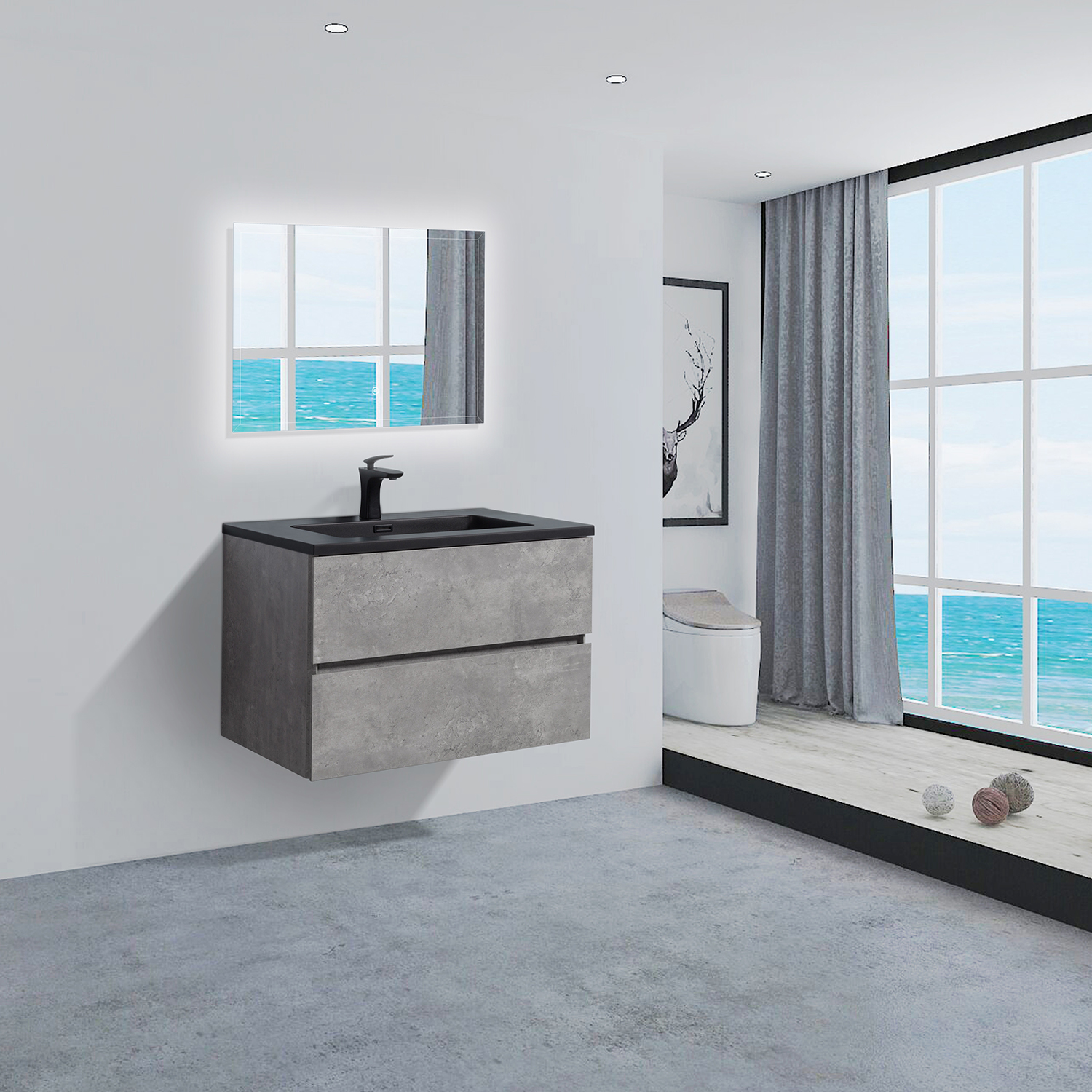 Duko EDI 36 Rectangular Sink Bathroom Grey Vanity Cabinet 