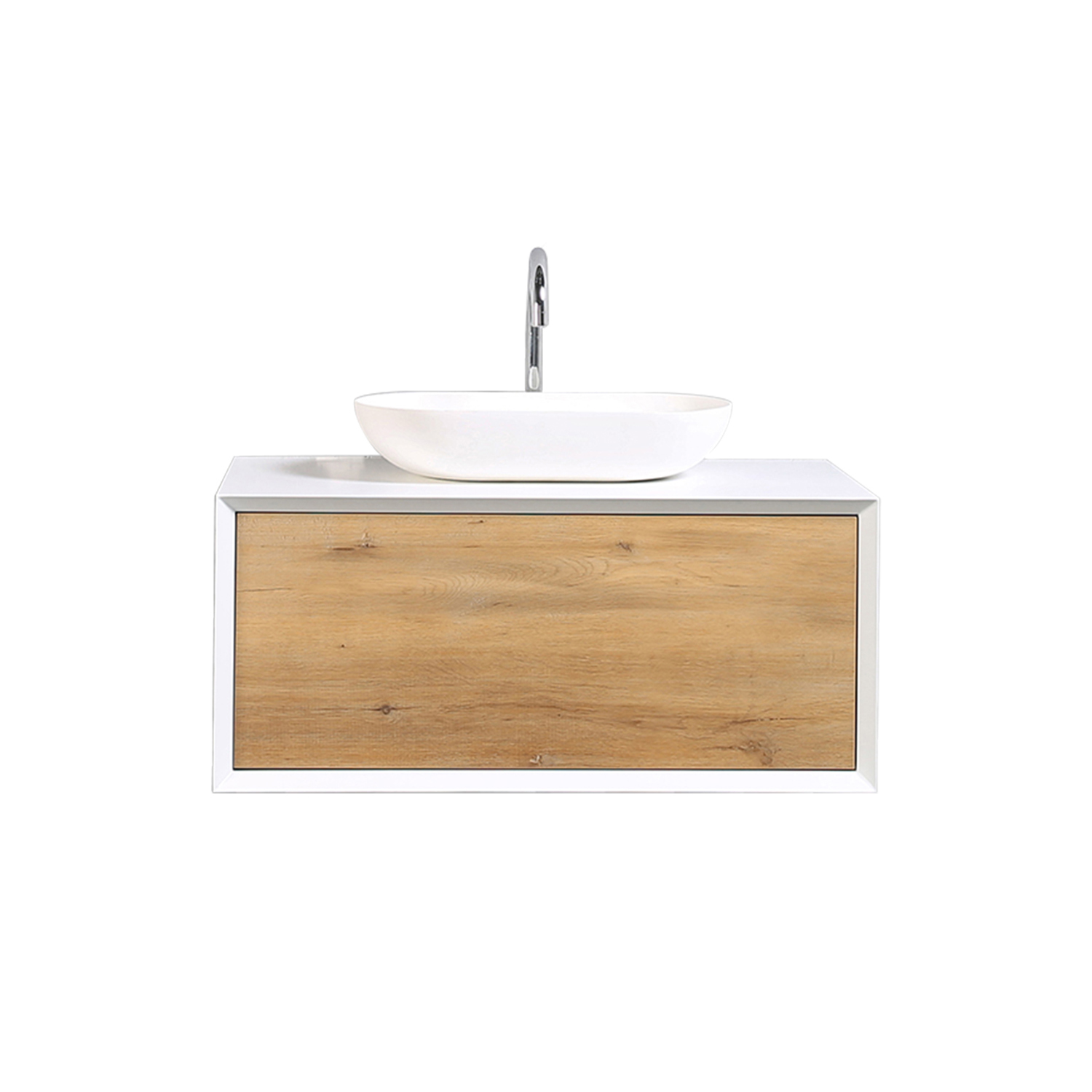 Duko Fiona 36-OAK Wall Mounted Bathroom Vanity with Sink Combo Modern Single Bathroom Vanity Set with Top Basin & Storage Cabinet Brown Wood Hanging Bath Cabinet Sink