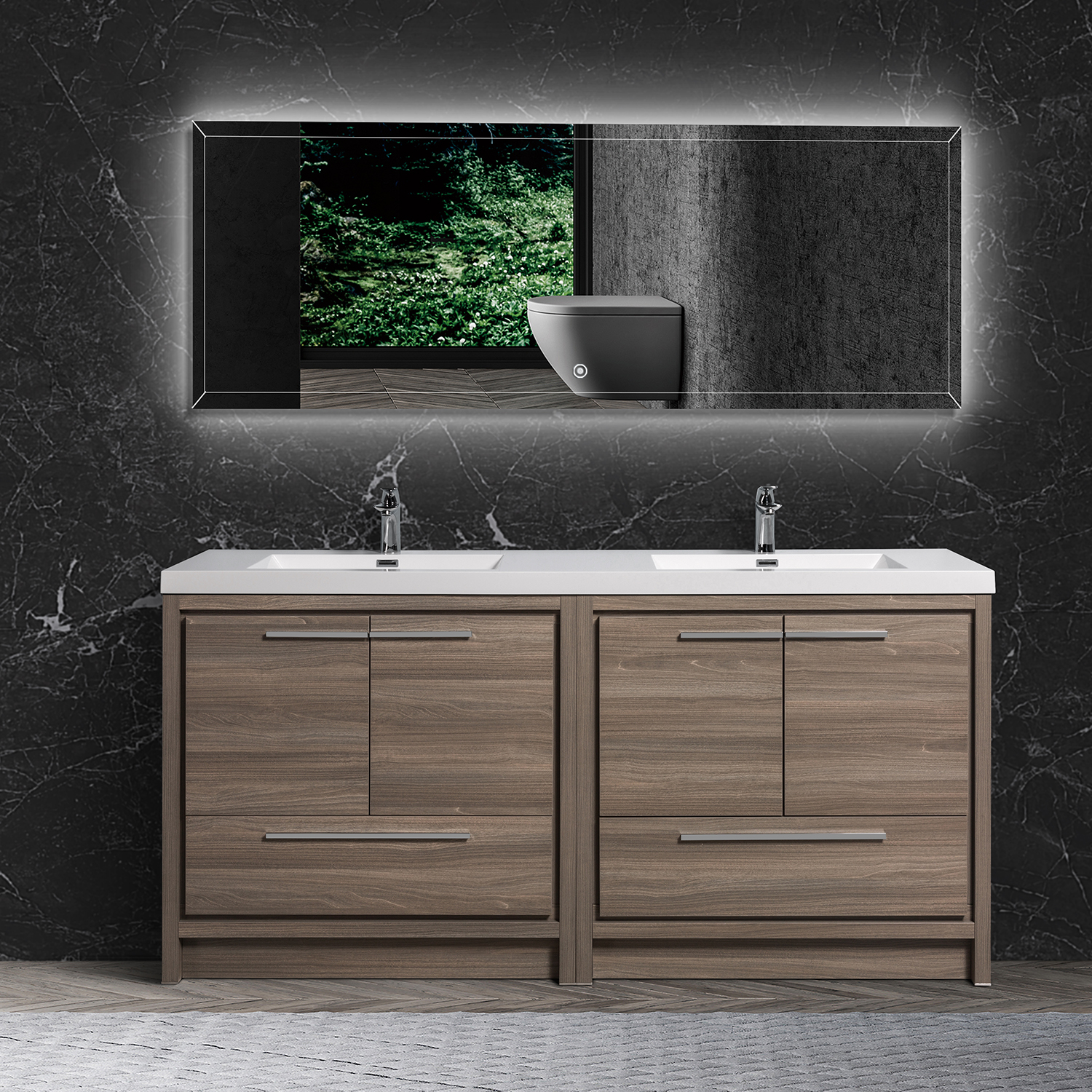 Duko Allier 70D 70" Rectangular Sink Bathroom Vanity Cabinet