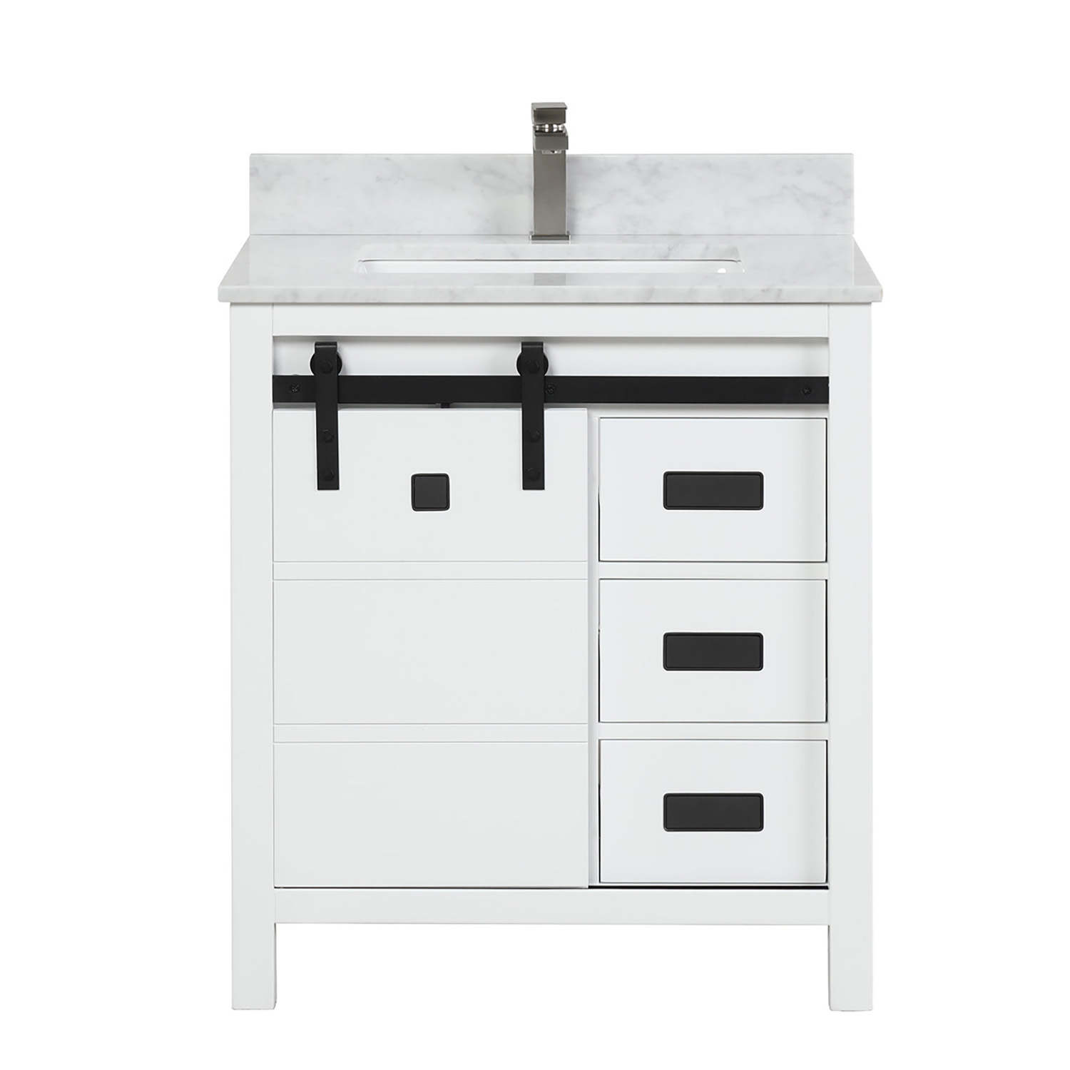 Duko VV330 Rectangular Sink Grey Bathroom Vanity Cabinet with Carrara White Marble Countertop