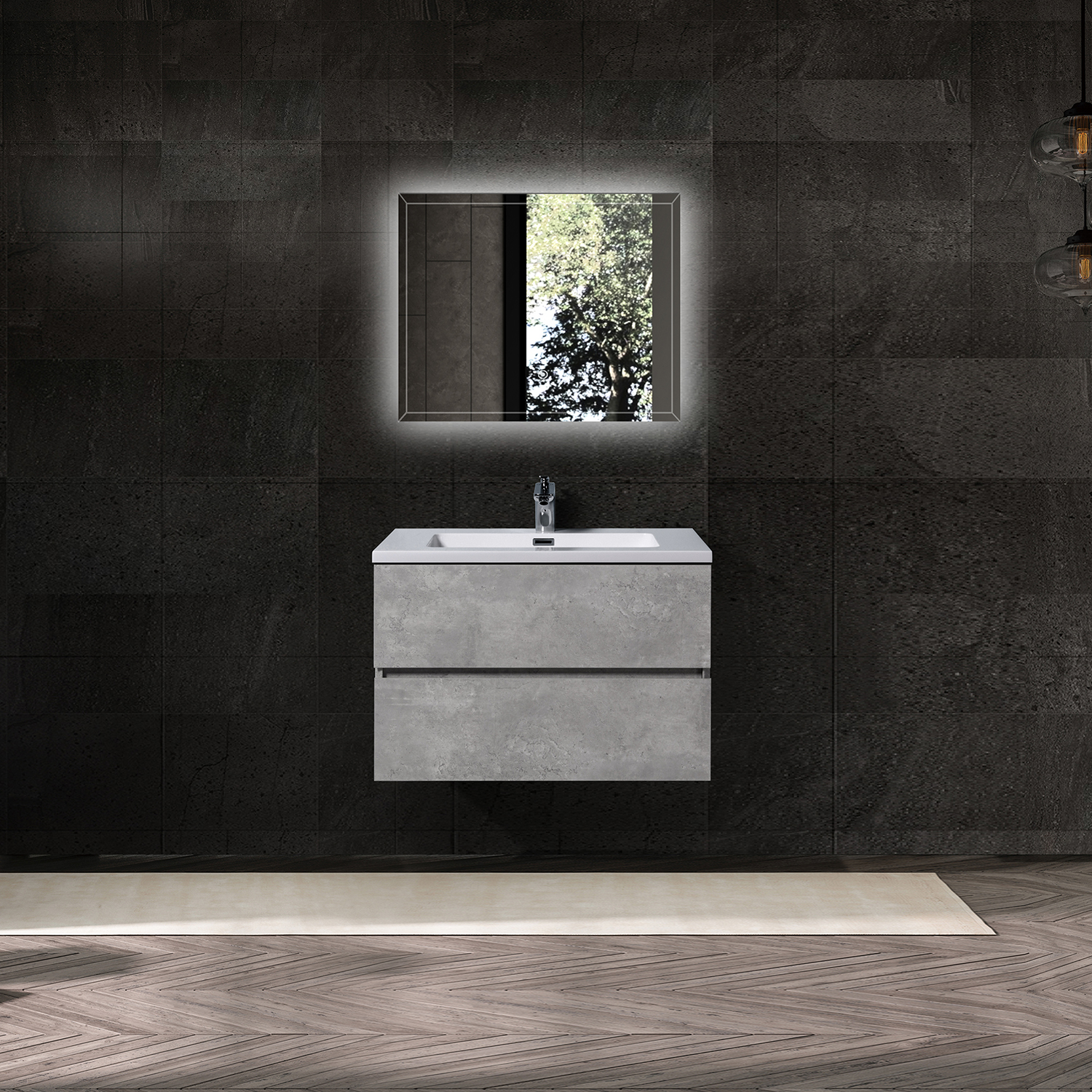 Duko EDI 30 Rectangular Sink Bathroom Grey Vanity Cabinet 